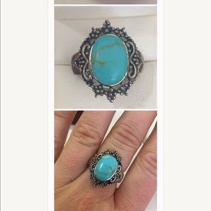 Sterling Silver Turquoise Statement Ring Size 6.75